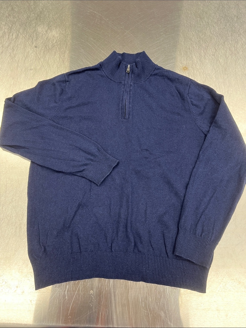 Men's Hawker Rye Blue V-Neck Half-Zip Sweater, Cashmere Cotton Blend